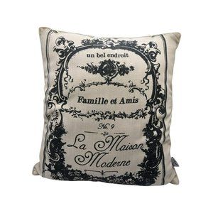 Thro By Marlo Lorenz French Wording Pillow Canvas Beige Black Removable Pillow